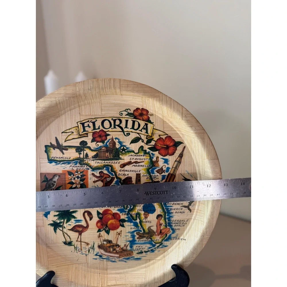 Vintage Florida Map Bamboo Tray and Coasters Set | Mid Century Souvenir